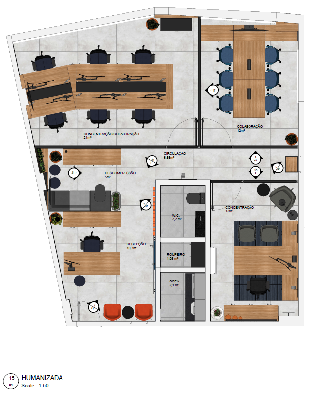 Estudo de layout de um escritório corporativo